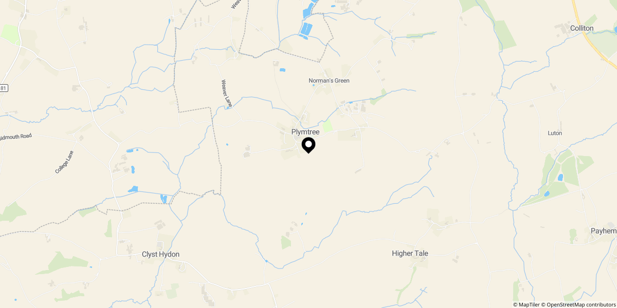Approximate location of Tyes Orchard, Plymtree, Cullompton.